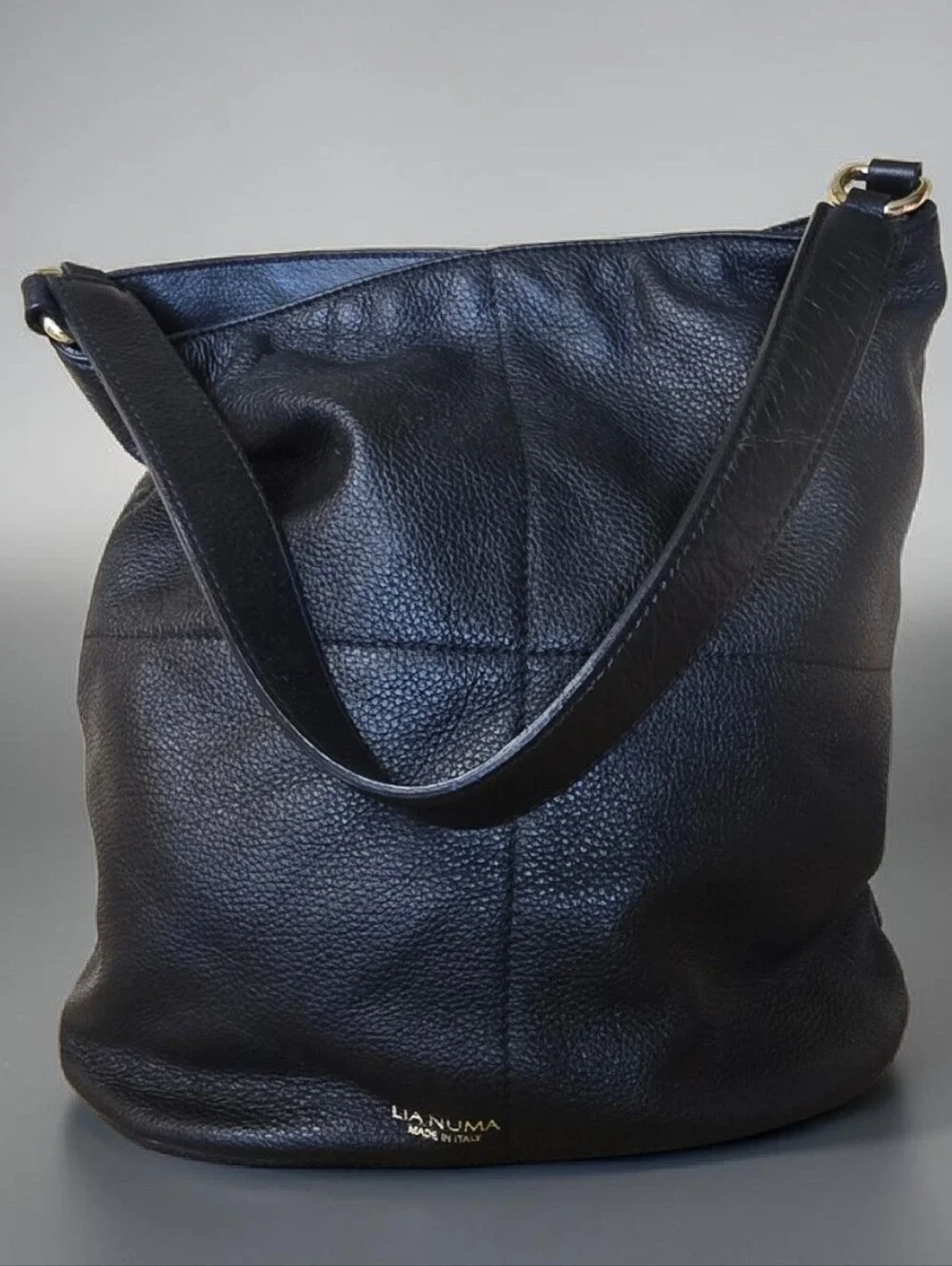 Lia Numa Italian Leather Black Hobo Shoulder Bag